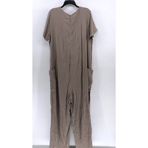 UNIVERSAL STANDARD Women's Beige V-Neck Casual Short Sleeve Jumpsuit SZ M - Picture 2 of 10